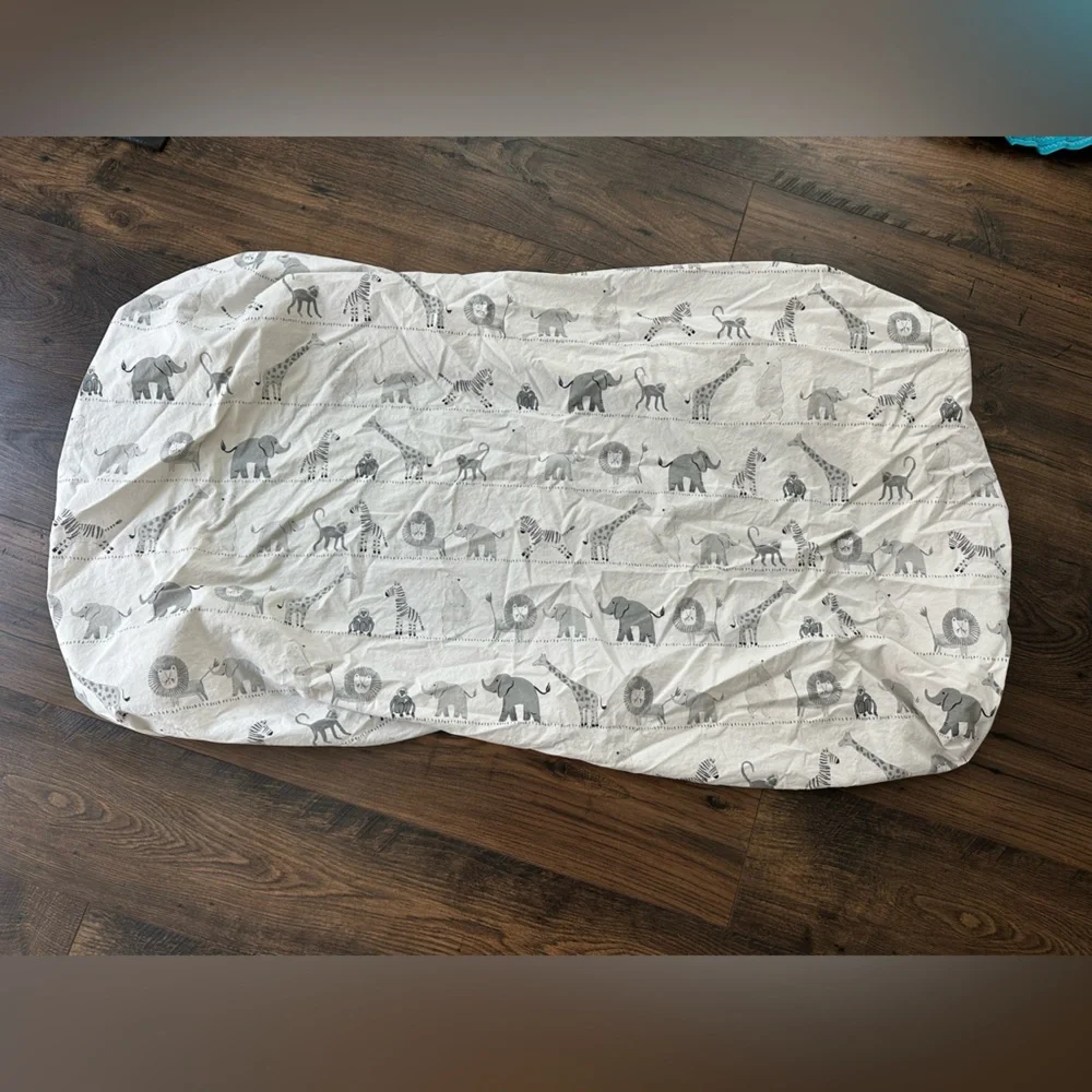 Pottery Barn Kids Animal Print Fitted Crib Sheet White and Gray